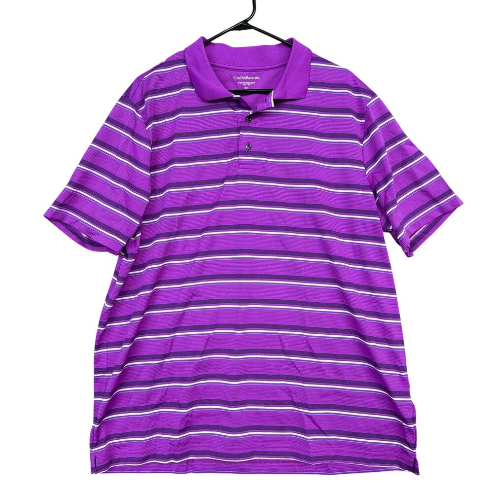 Croft & Barrow Mens Polo Purple Stripe Short Sleeve Performance Cool & Dry XL
